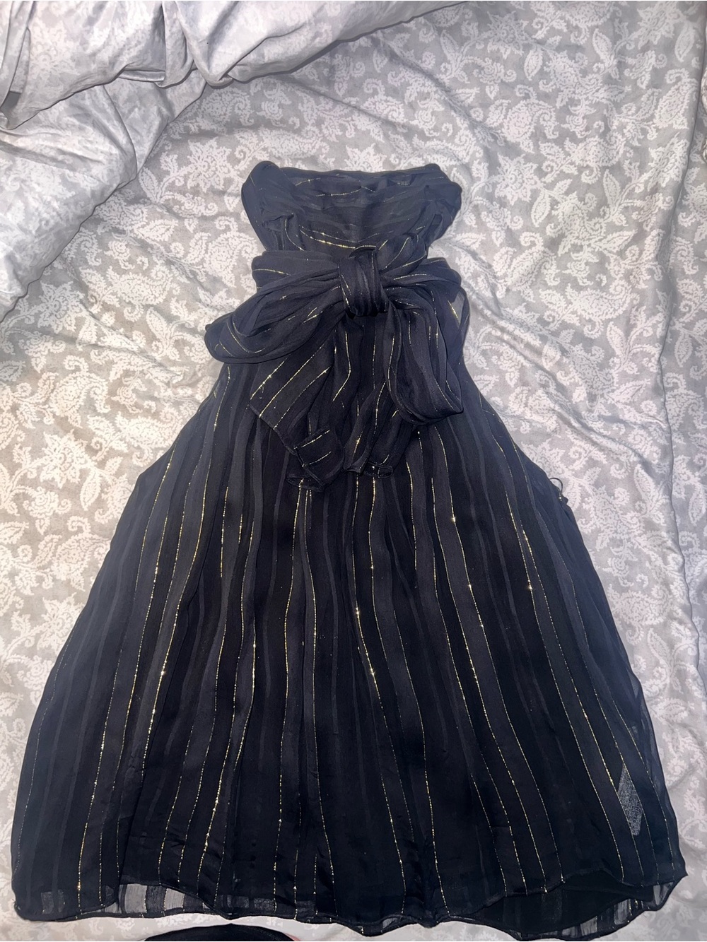 Zara Black Halter Top with Gold Pinstripes and Bow